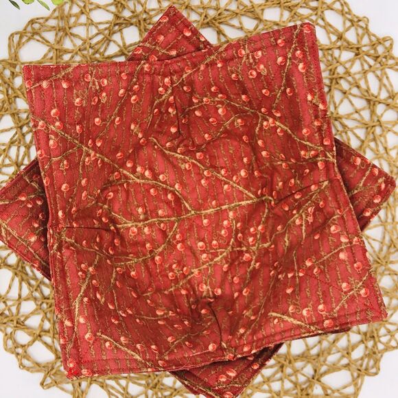 Microwave Soup Bowl Cozie Reversible Bowl Cozy, Fall Berries on Vines Rust Brown - Picture 5 of 6